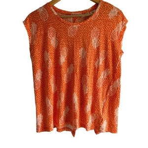 Christian Siriano Size Medium 100 Linen Tank Blouse Sleeveless Orange Pineapples